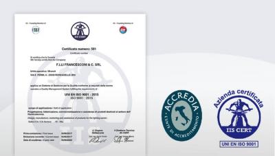 The certification process is completed according to the UNI EN ISO 9001: 2015 Certification.